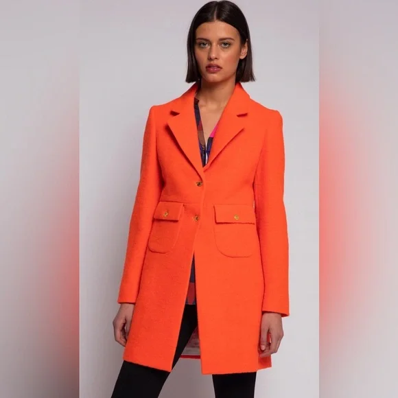 NWOT. Woman’s Vilagallo Lucia Neon Wool Blend Coat in Orange. Size 40 EU. - Picture 3 of 15